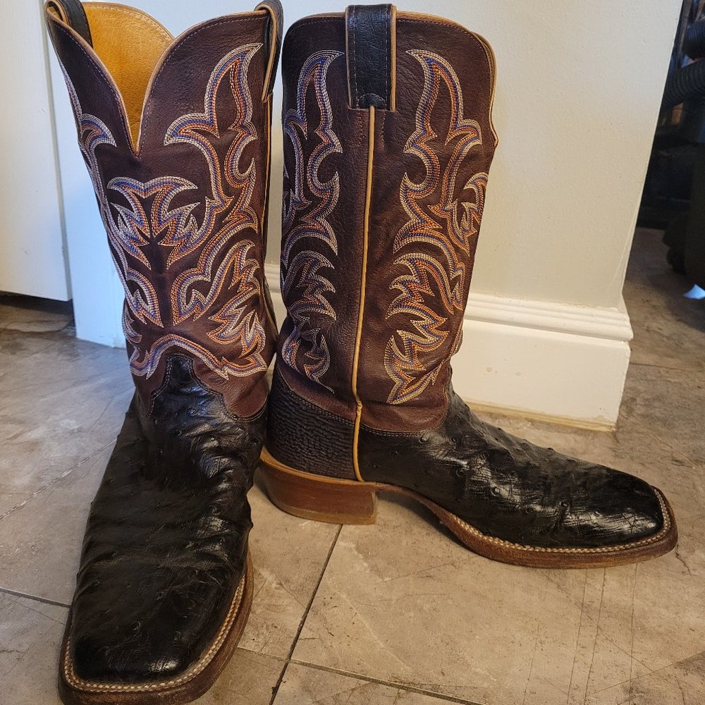 Justin Men's Full Quill Ostrich Square Toe Boots, size 10 D